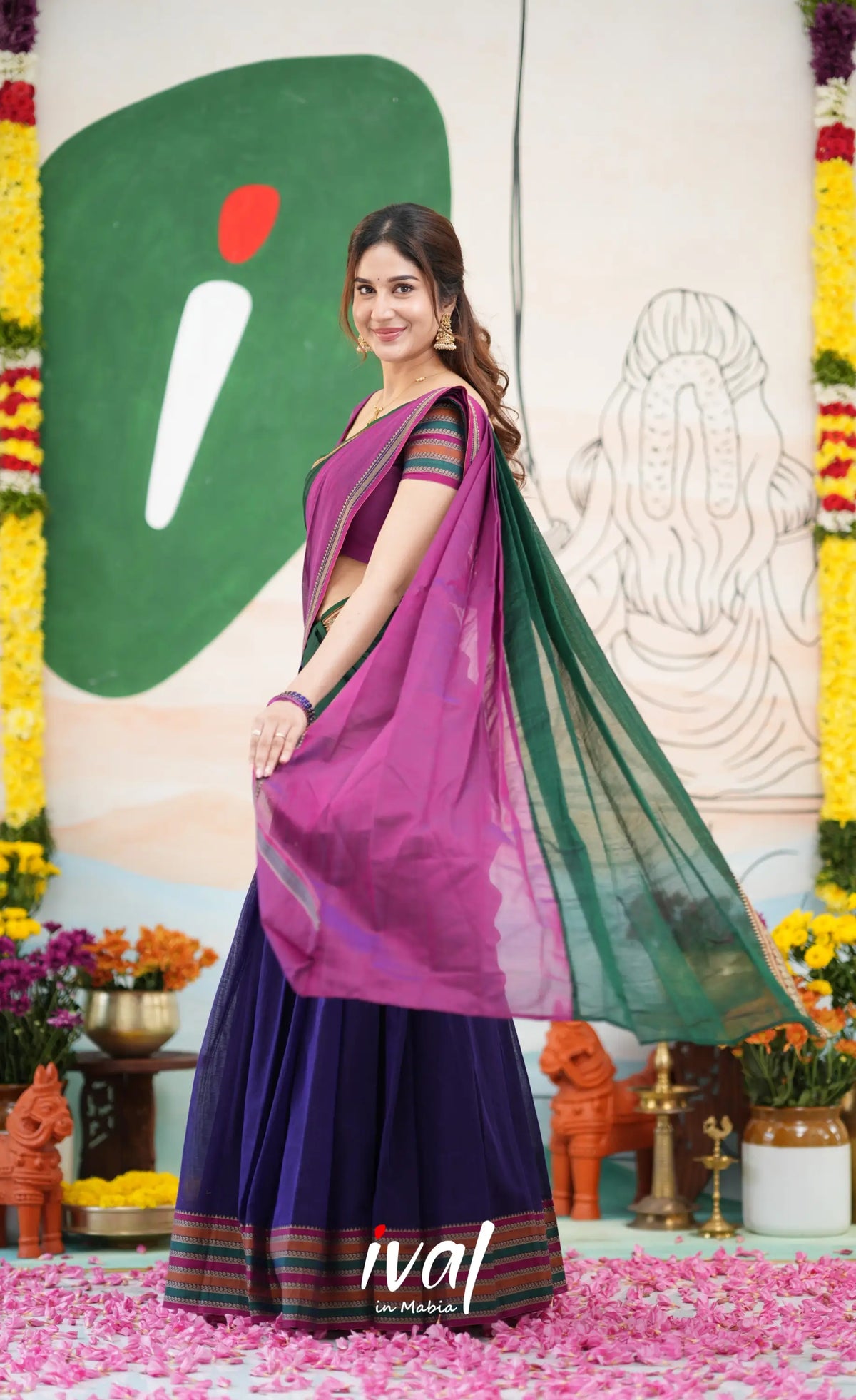 Niyati - Dark Purplish Blue with Violet Narayanpet cotton Halfsaree - Half Sarees