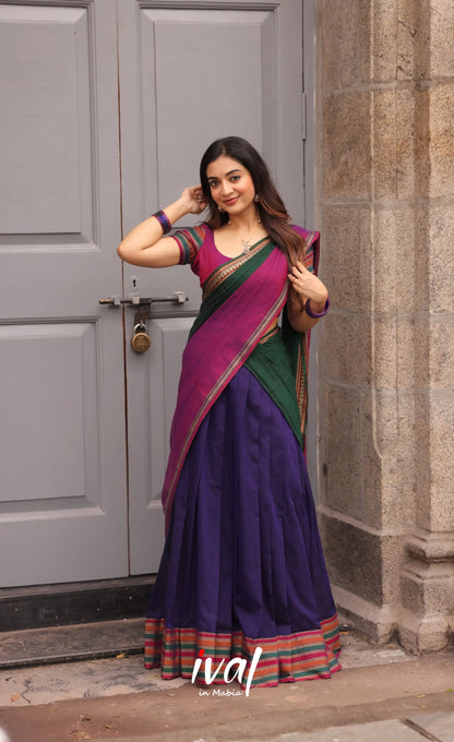 Niyati - Dark Purplish Blue with Violet Narayanpet cotton Halfsaree - Half Sarees