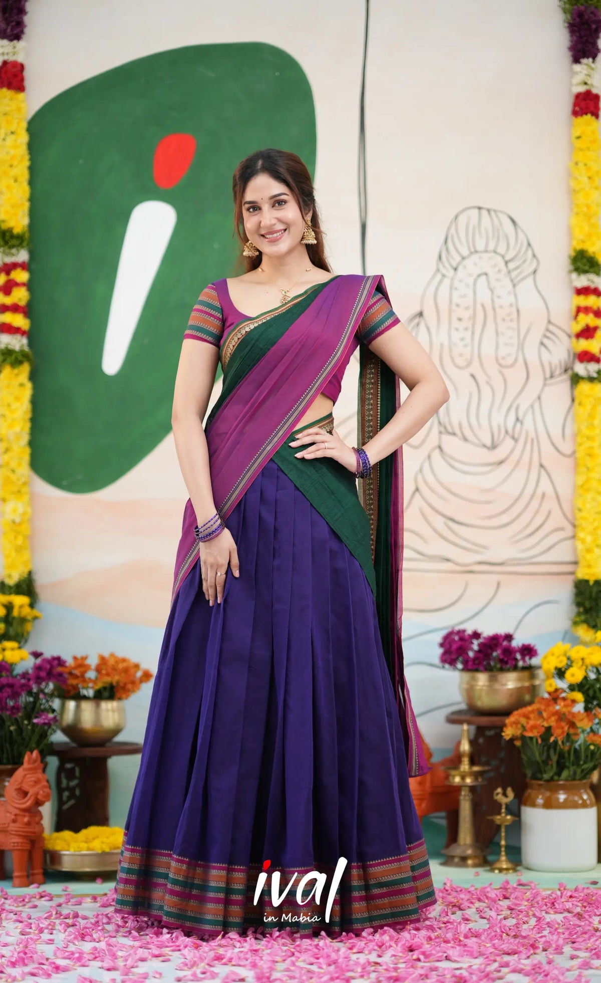Niyati - Dark Purplish Blue with Violet Narayanpet cotton Halfsaree - Half Sarees