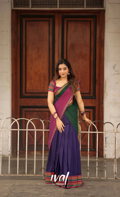 Niyati - Dark Purplish Blue with Violet Narayanpet cotton Halfsaree - Half Sarees