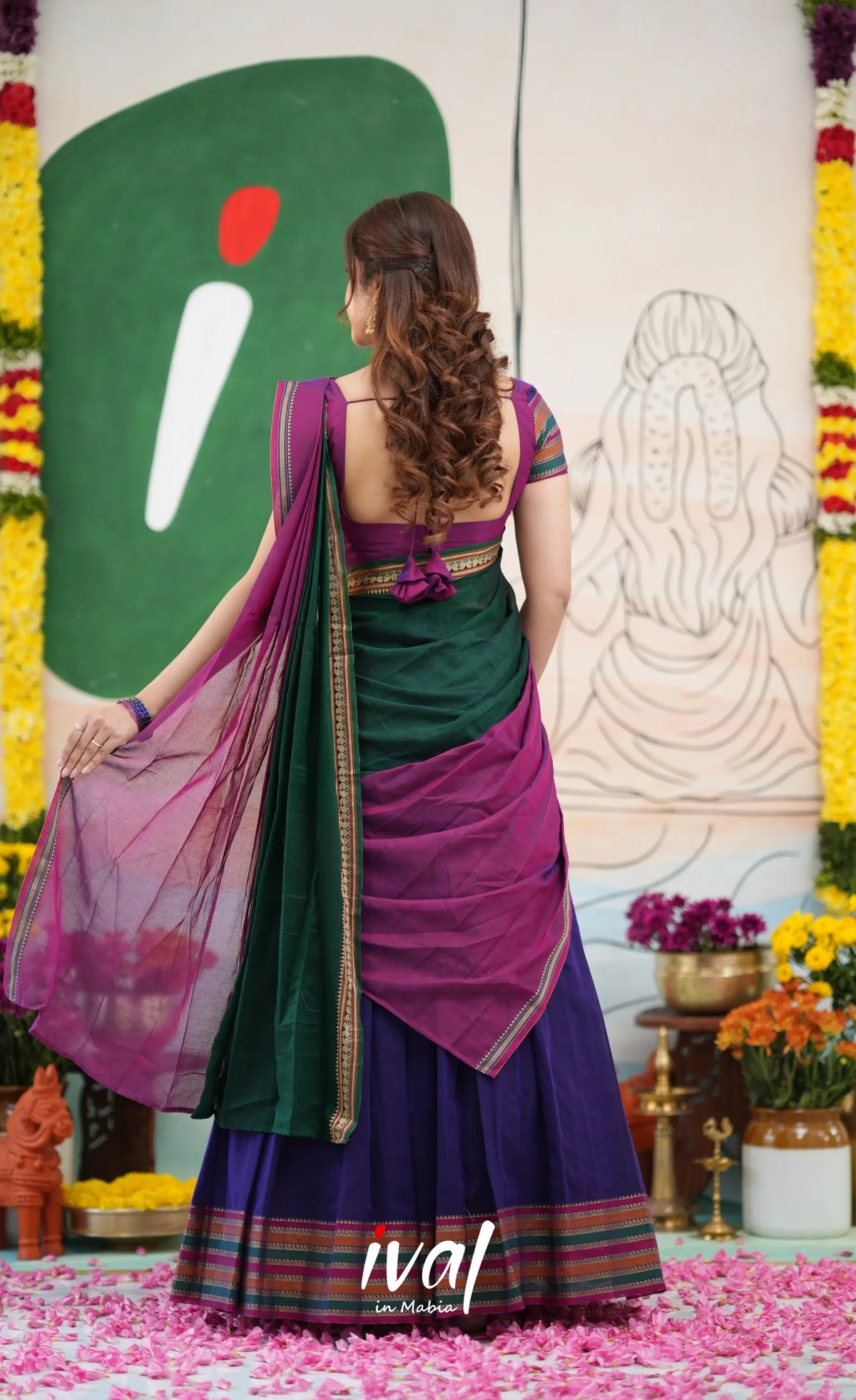 Niyati - Dark Purplish Blue with Violet Narayanpet cotton Halfsaree - Half Sarees