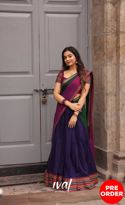Niyati - Dark Purplish Blue with Violet Narayanpet cotton Halfsaree - Half Sarees