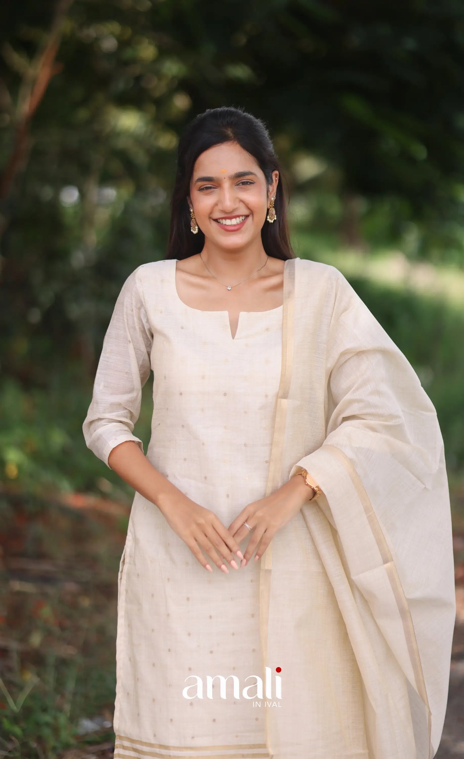 Off-white and Light gold Viscose Chanderi Salwar - salwar