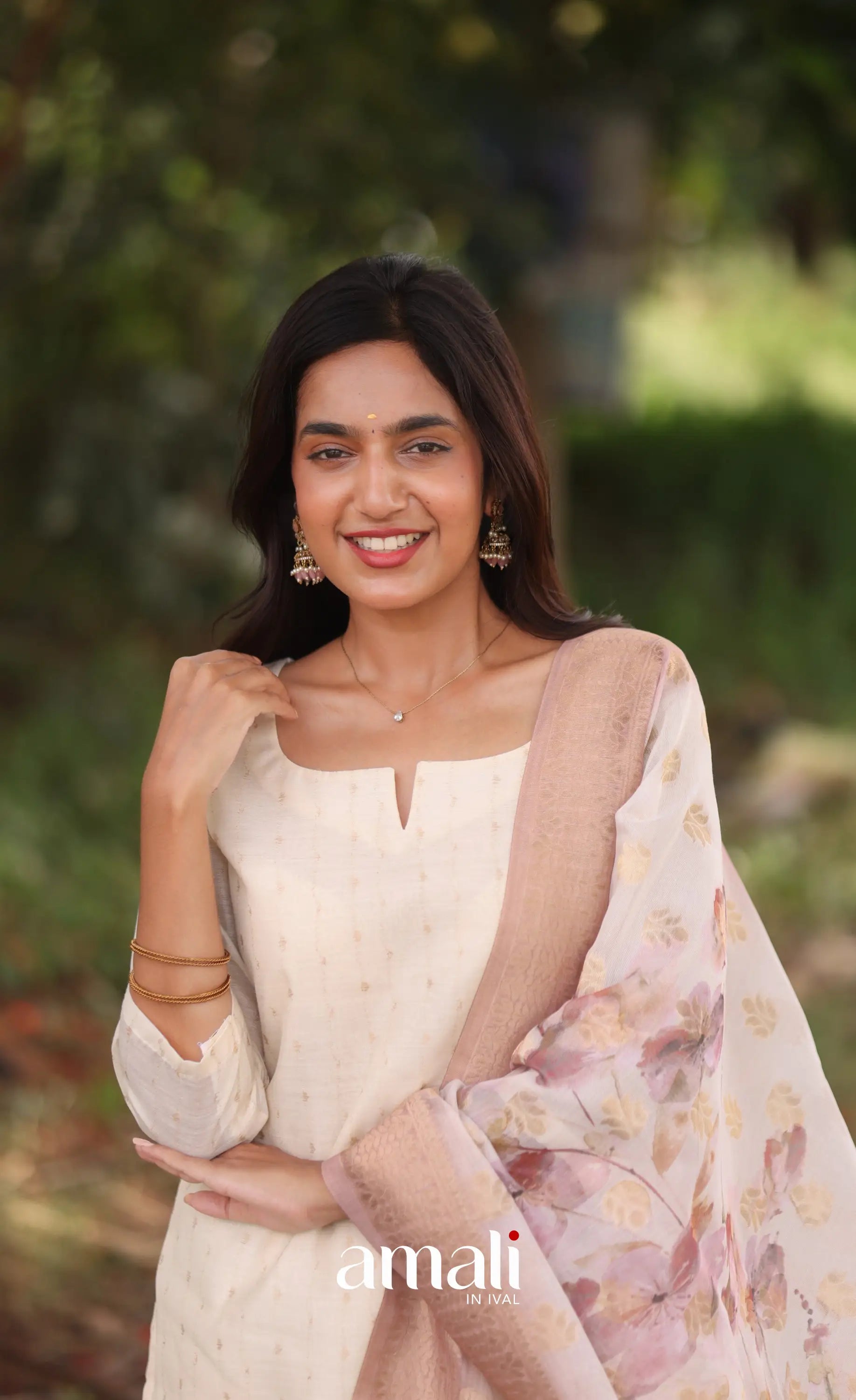 Off-white and Pink Viscose Chanderi Salwar - salwar