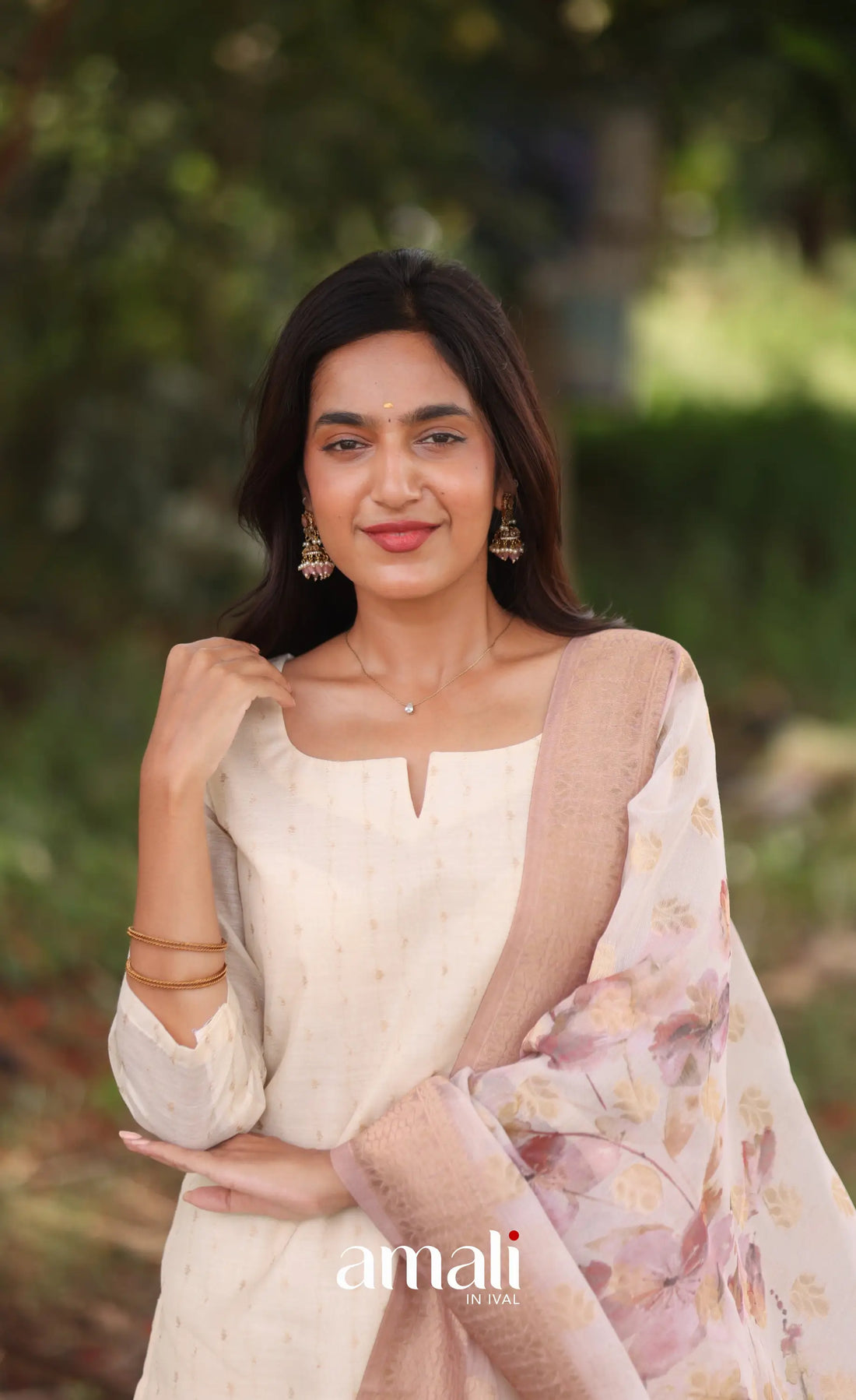 Off-white and Pink Viscose Chanderi Salwar - salwar