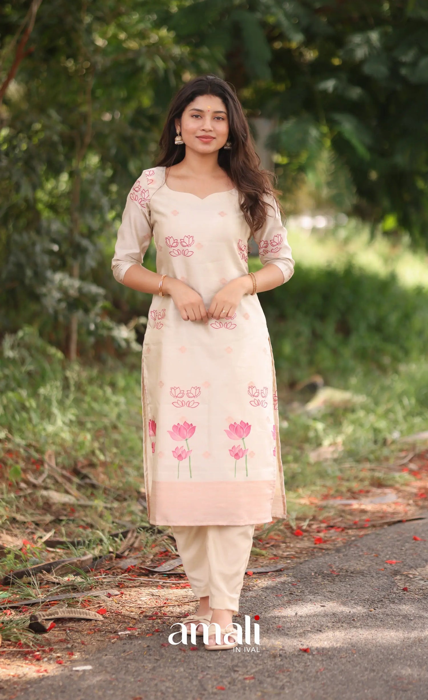 Off-white and Pinkish peach Blended Silk Salwar - salwar