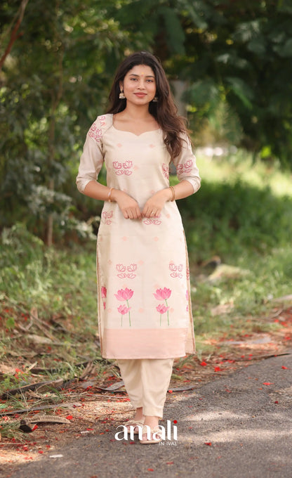 Off-white and Pinkish peach Blended Silk Salwar - salwar