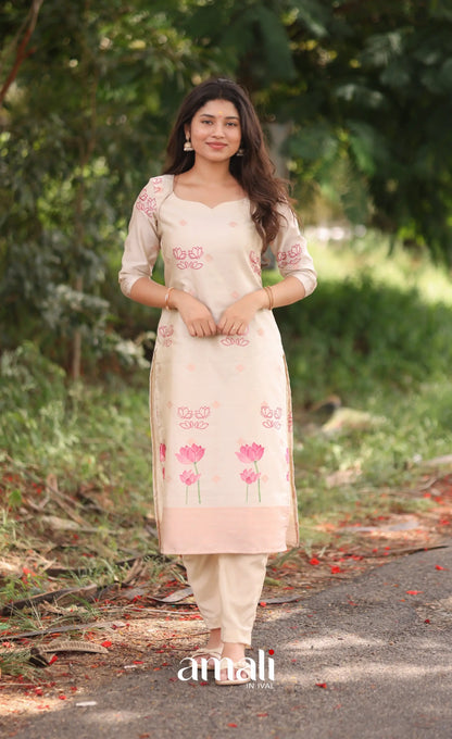 Off-white and Pinkish peach Blended Silk Salwar - salwar