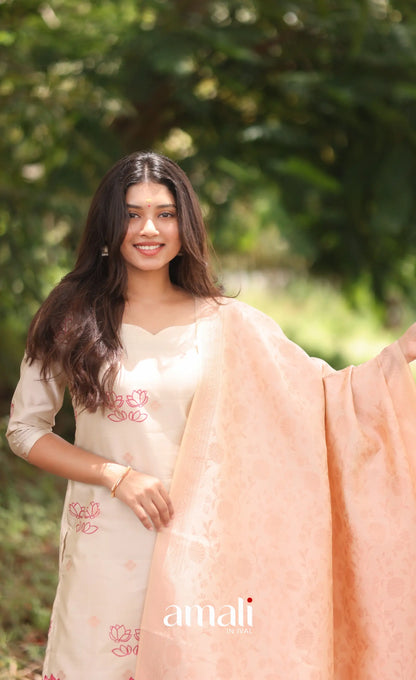 Off-white and Pinkish peach Blended Silk Salwar - salwar