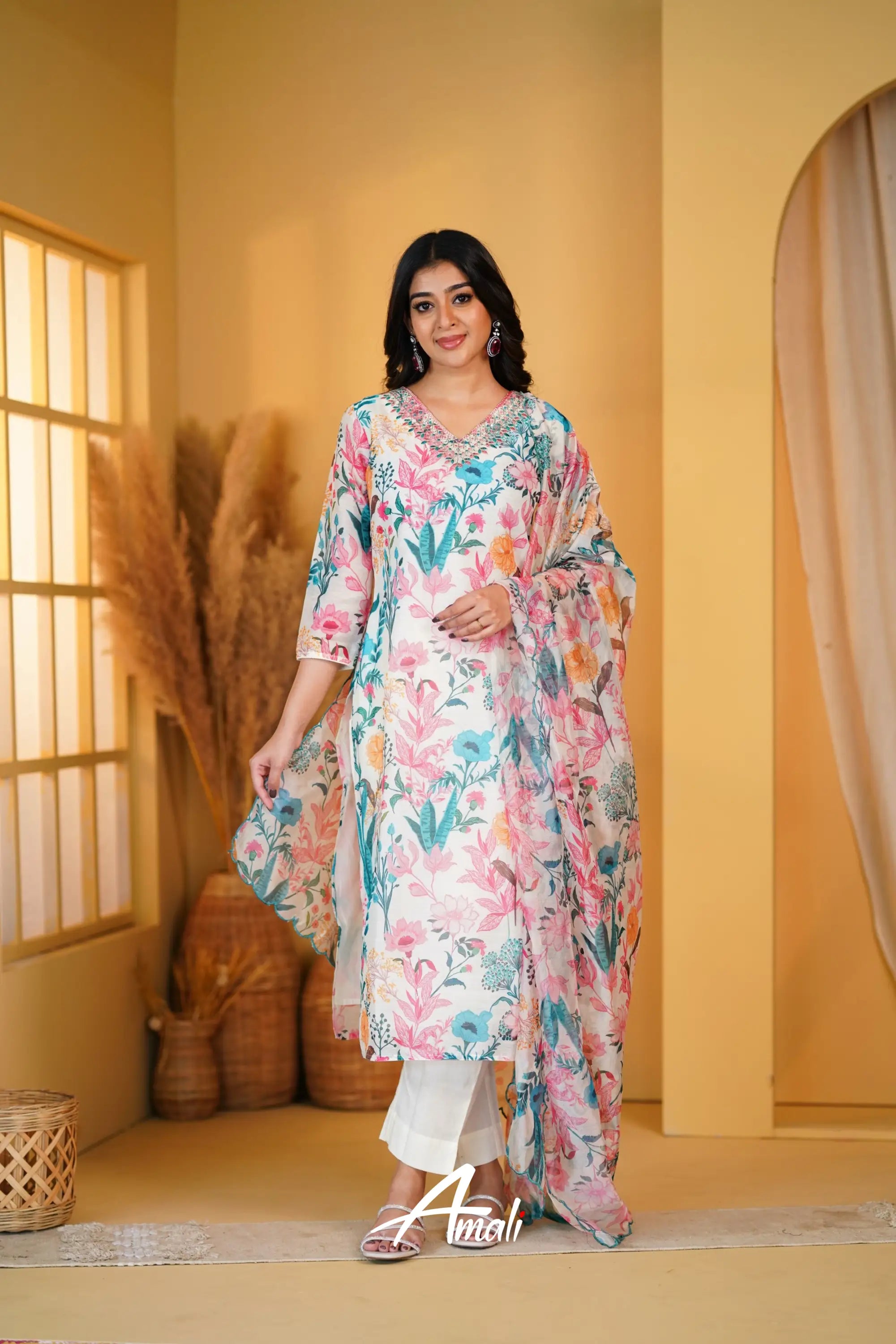 Off-White Chanderi Salwar Anarkalis