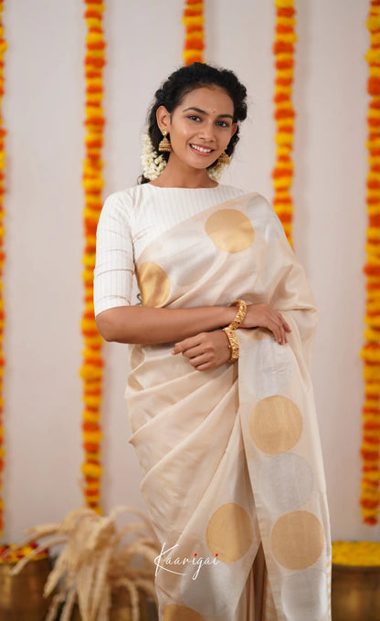 Omana Blended Silk Saree - White And Gold Sarees