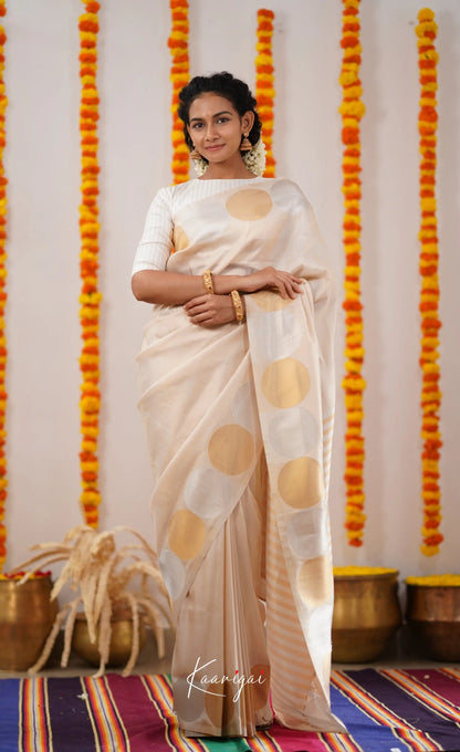 Omana Blended Silk Saree - White And Gold Sarees