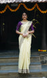 Omana Cotton Saree - Cream White And Purple Sarees