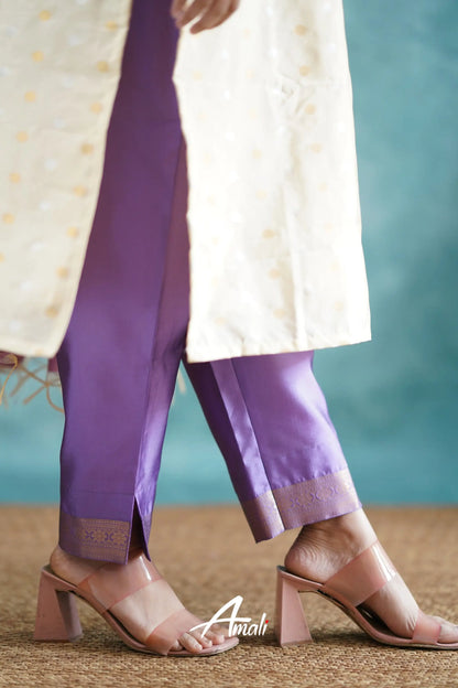 Omana - Cream And Lavender Blended Silk Salwar Salwar