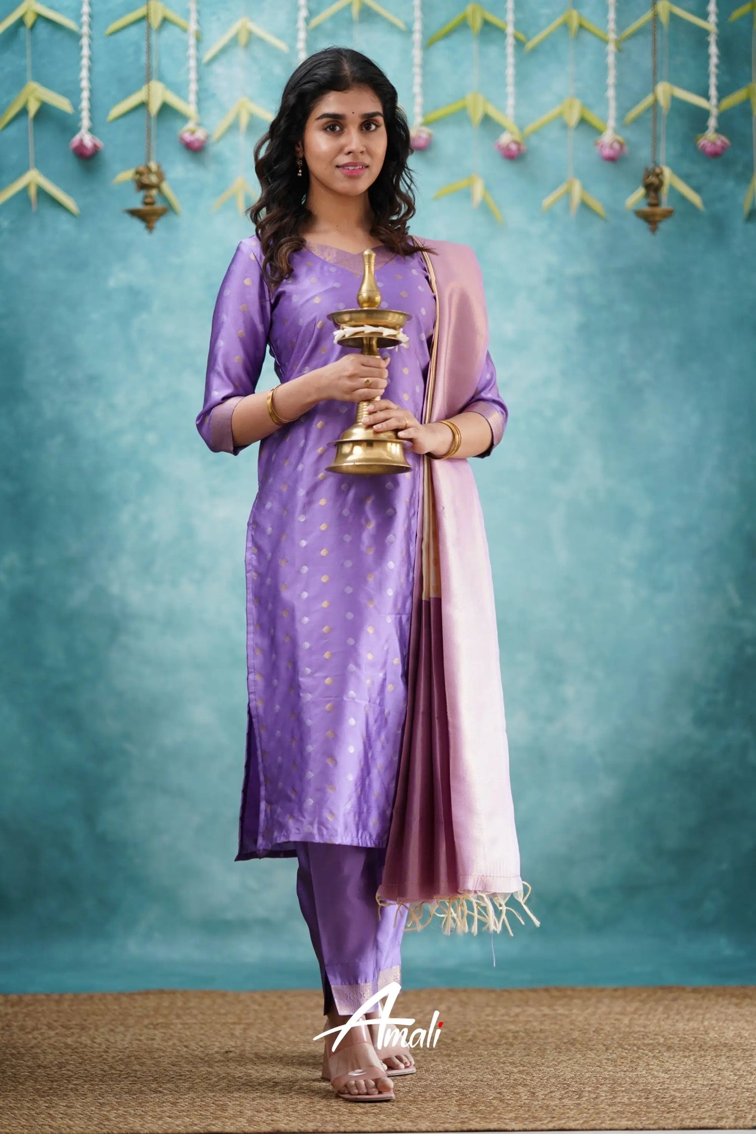 Omana - Lavender And Cream Blended Silk Salwar Salwar