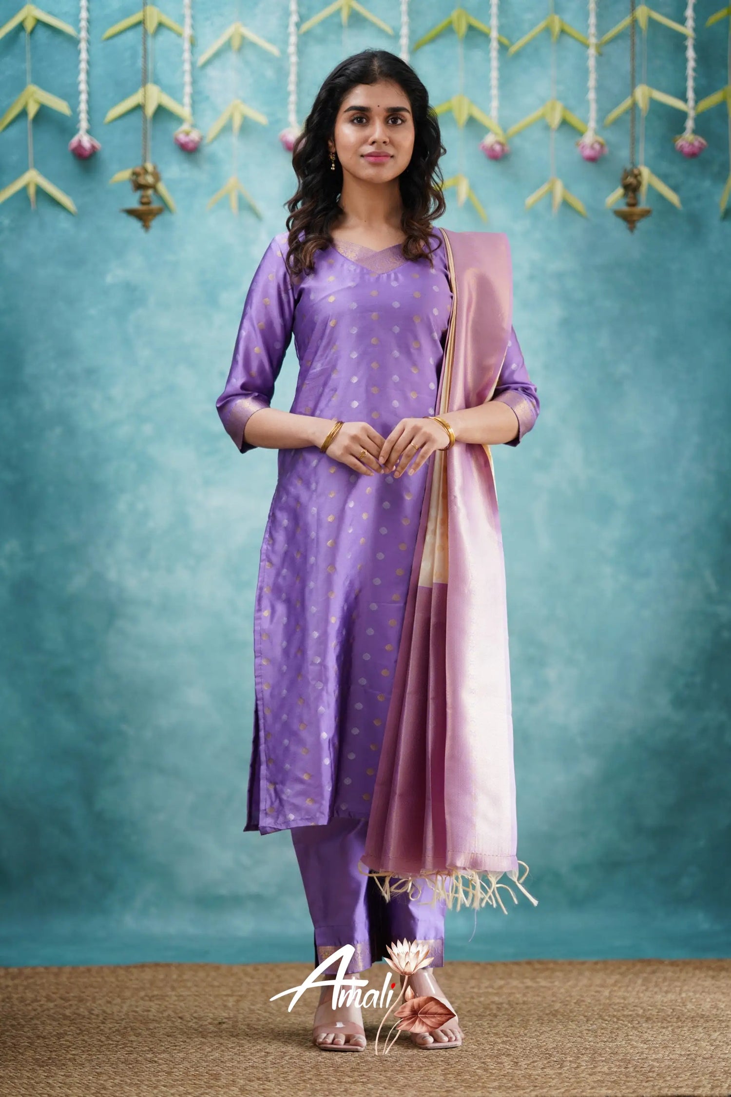 Omana - Lavender And Cream Blended Silk Salwar Salwar