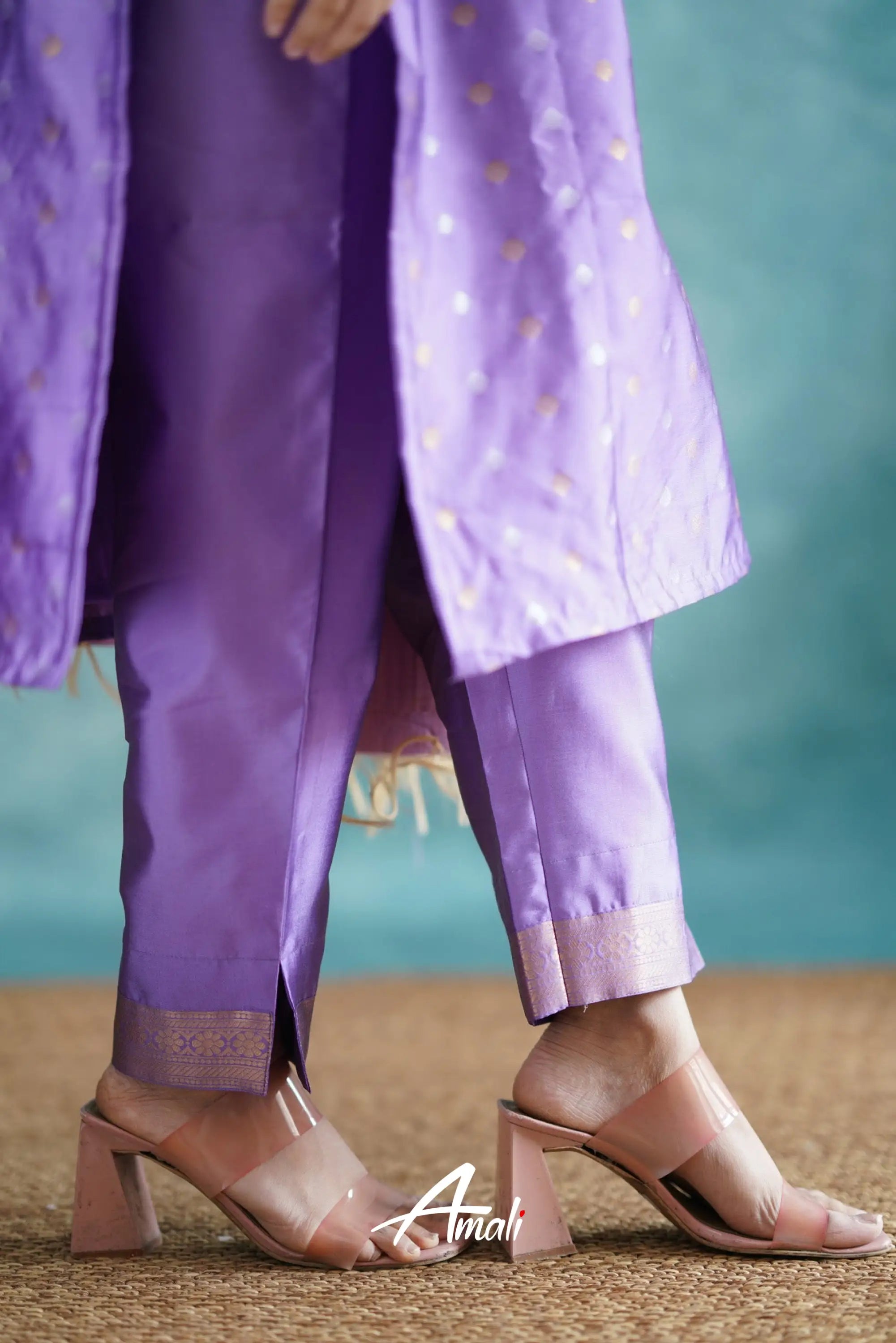 Omana - Lavender And Cream Blended Silk Salwar Salwar