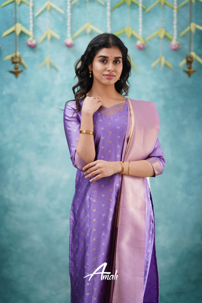 Omana - Lavender And Cream Blended Silk Salwar Salwar