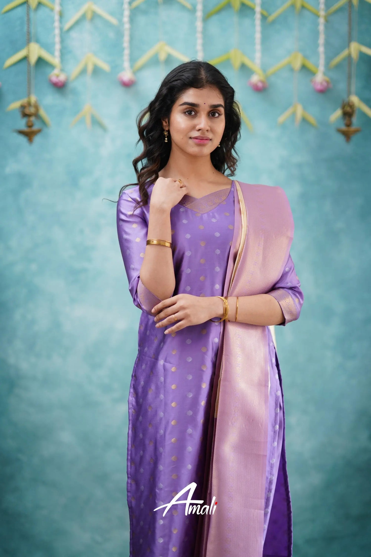 Sanvi - Lavender And Cream Blended Silk Salwar Salwar