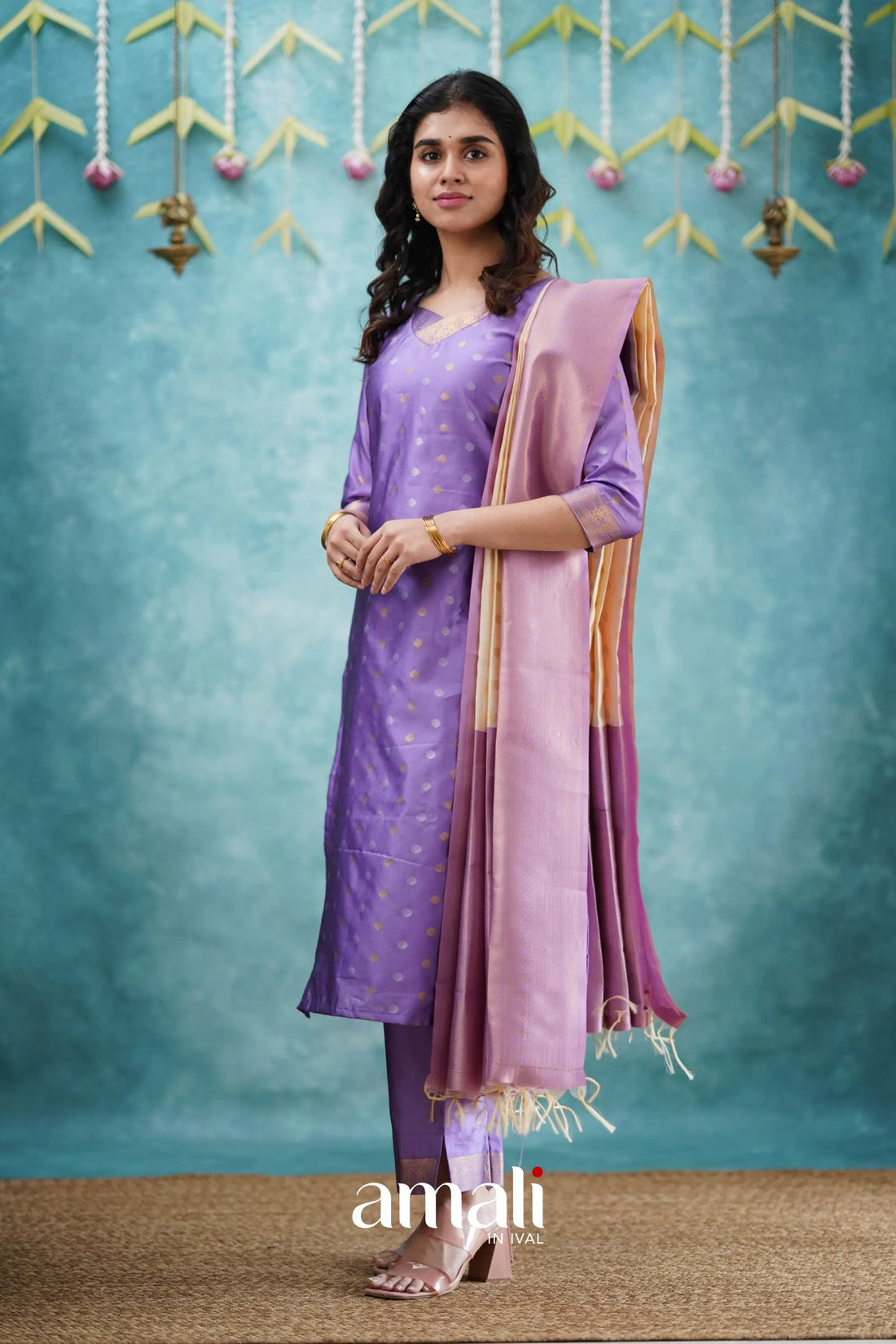 Omana - Lavender And Cream Blended Silk Salwar Salwar