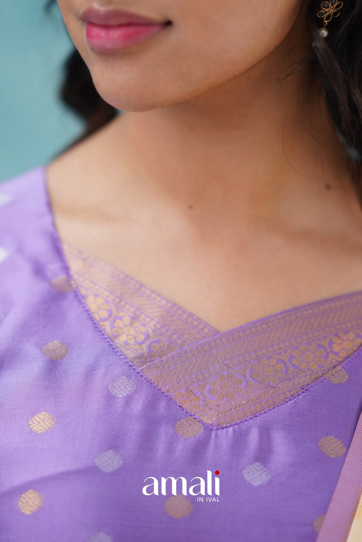 Omana - Lavender And Cream Blended Silk Salwar Salwar