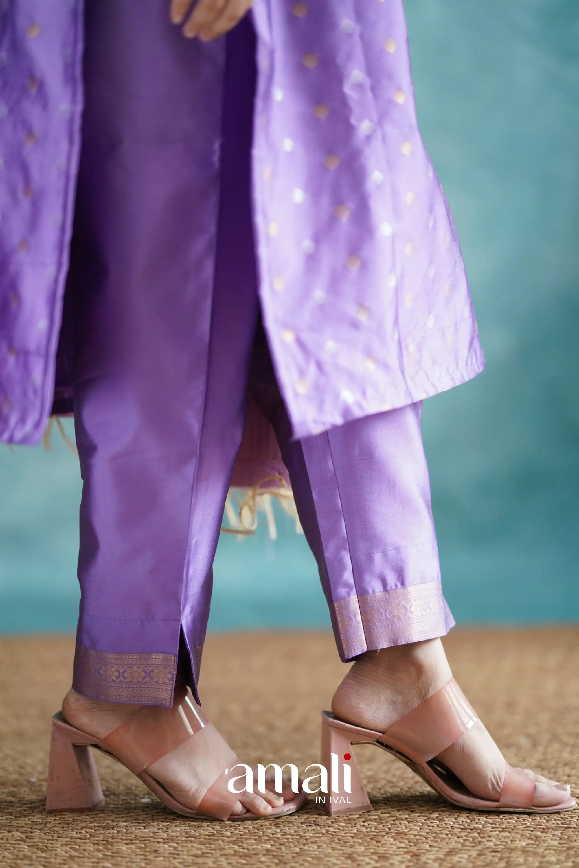 Omana - Lavender And Cream Blended Silk Salwar Salwar