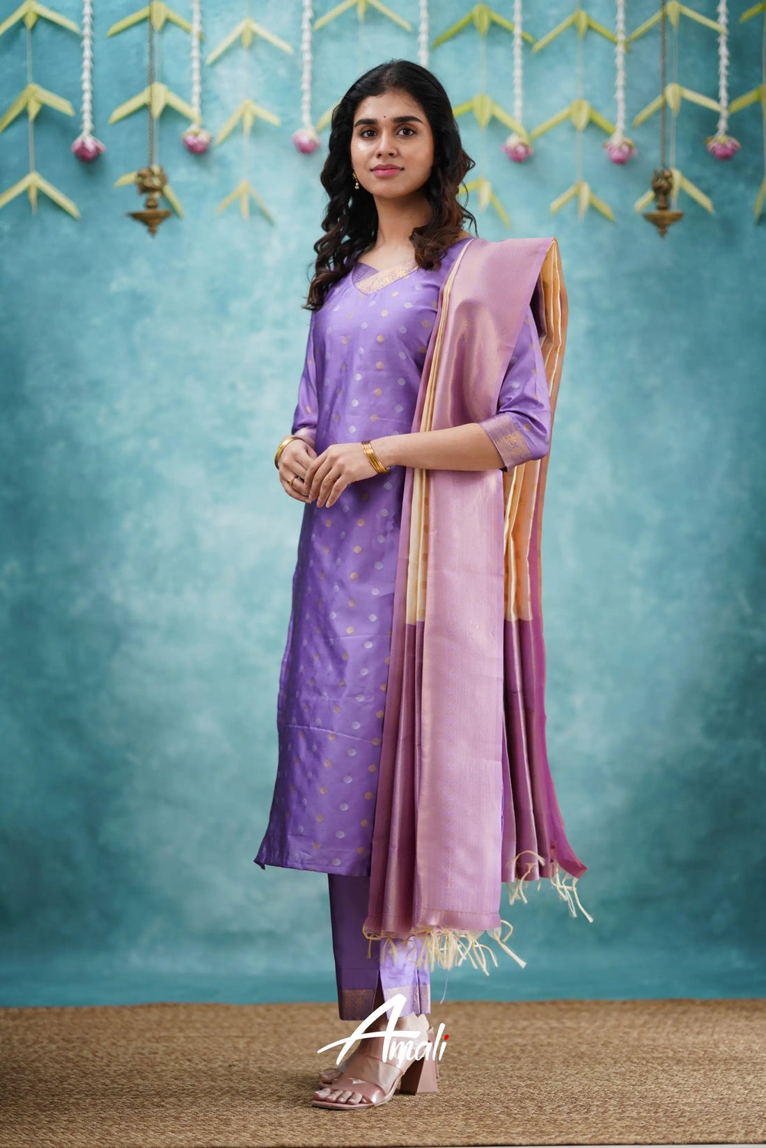 Omana - Lavender And Cream Blended Silk Salwar Salwar