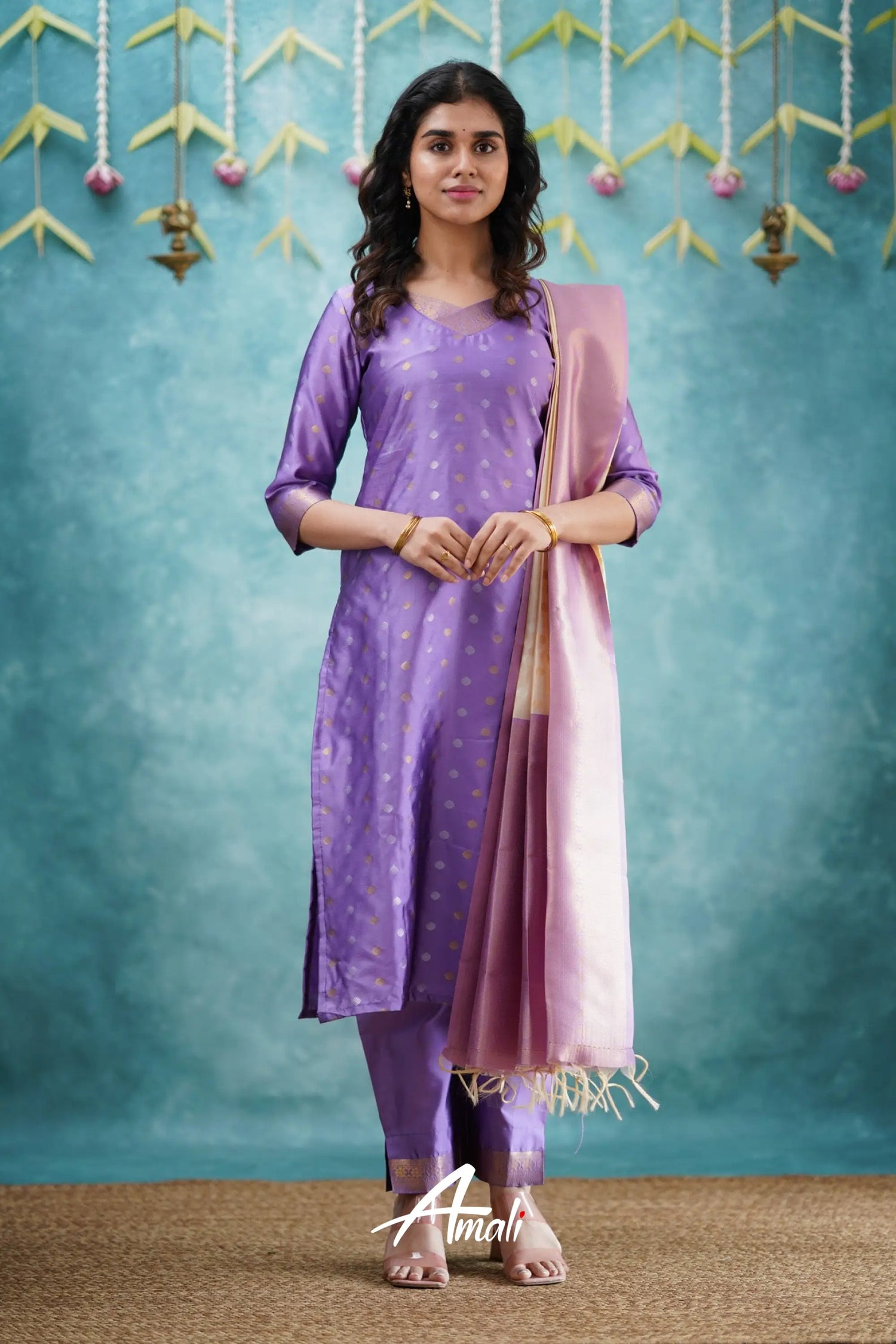 Omana - Lavender And Cream Blended Silk Salwar Salwar