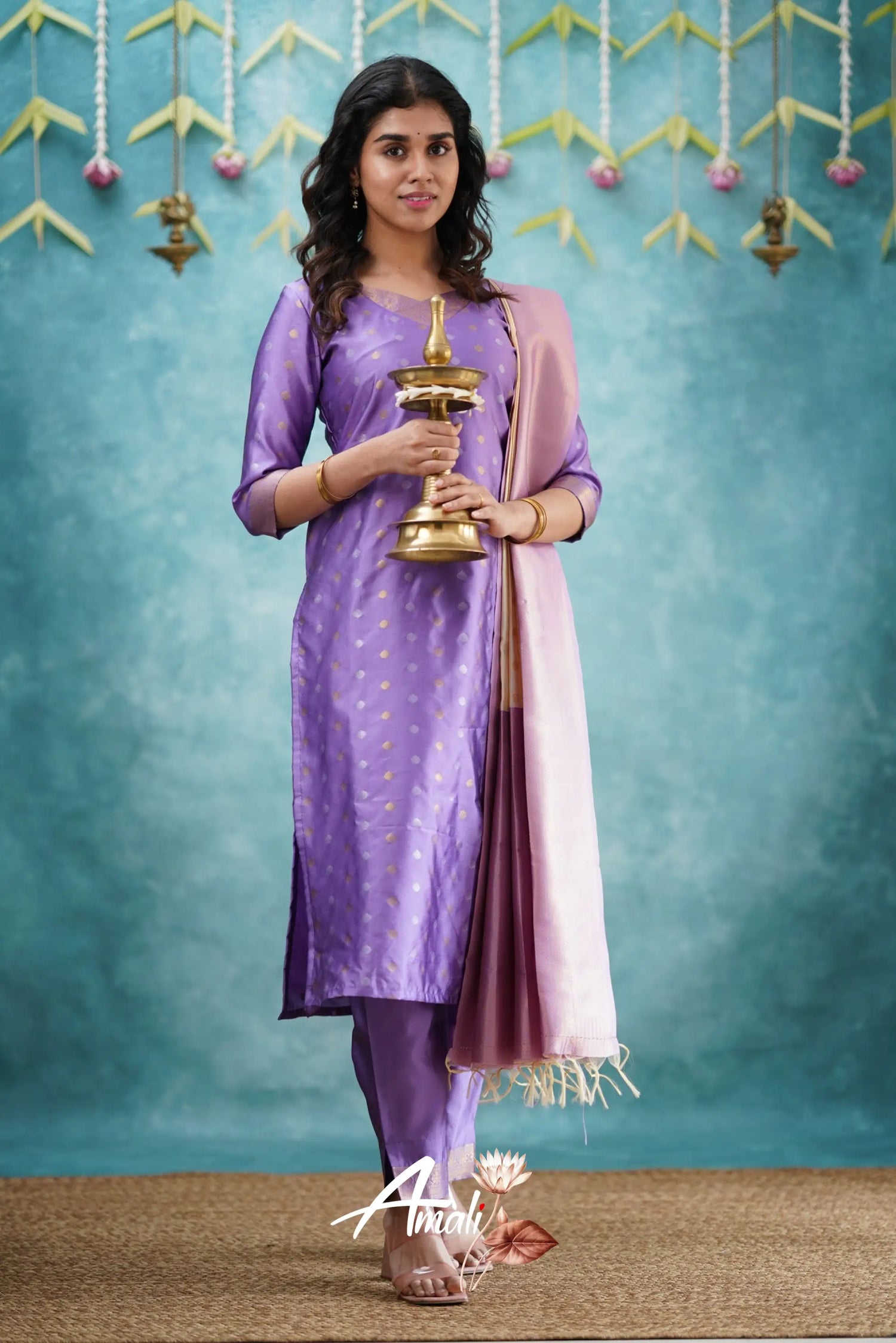 Omana - Lavender And Cream Blended Silk Salwar Salwar