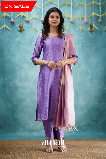 Omana - Lavender And Cream Blended Silk Salwar Salwar