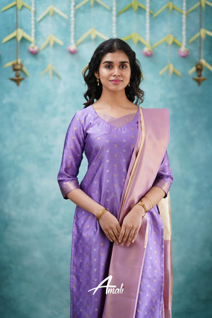 Omana - Lavender And Cream Blended Silk Salwar Salwar