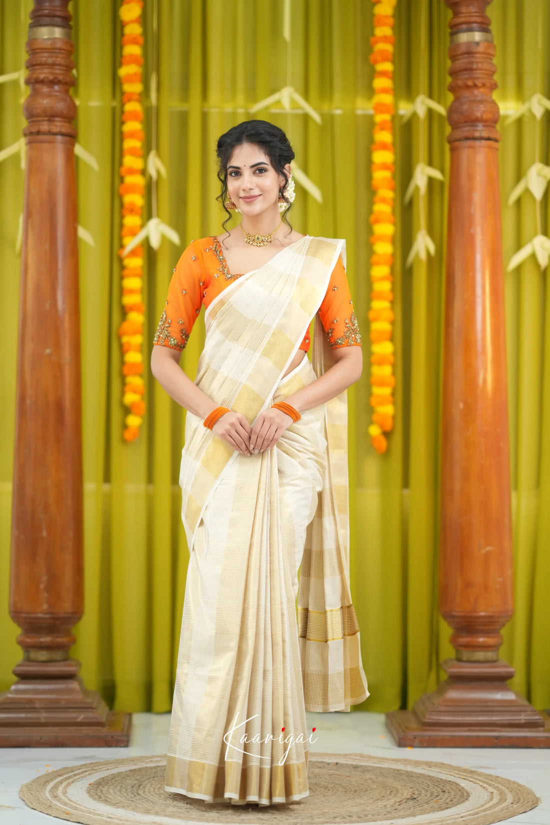 Omana Cotton Saree - Offwhite and Gold Sarees