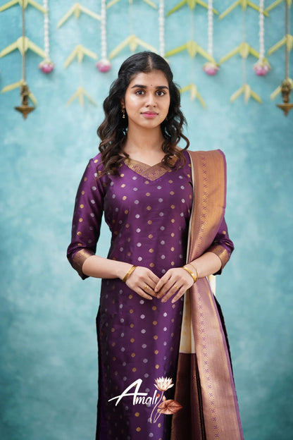 Omana -Violet And Cream Blended Silk Salwar Salwar