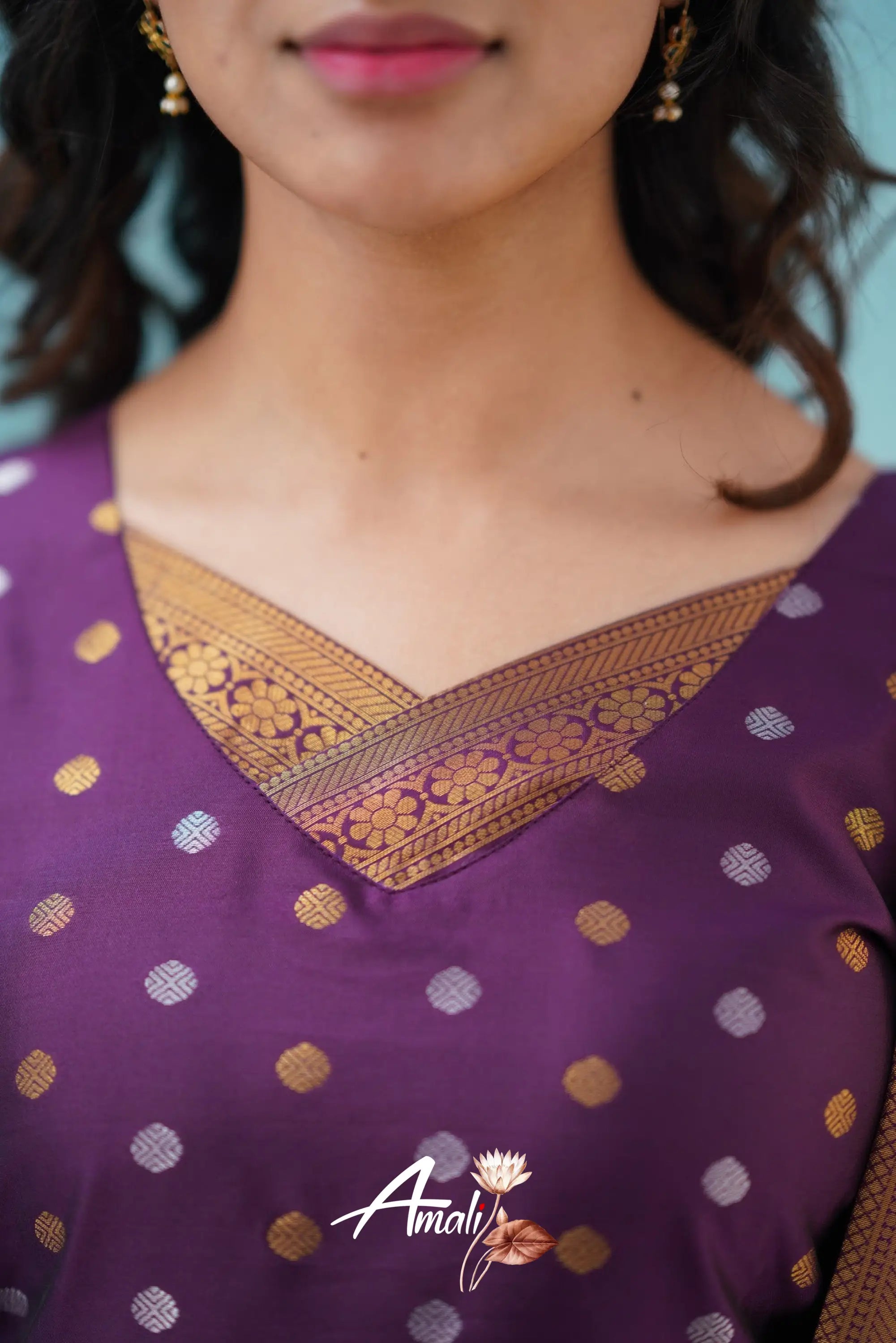 Omana -Violet And Cream Blended Silk Salwar Salwar