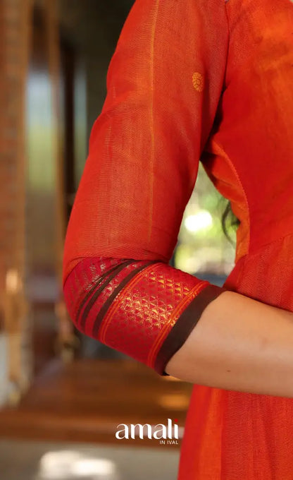Orange and Brown Narayanpet Cotton Anarkali - Anarkalis