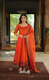 Orange and Brown Narayanpet Cotton Anarkali - Anarkalis