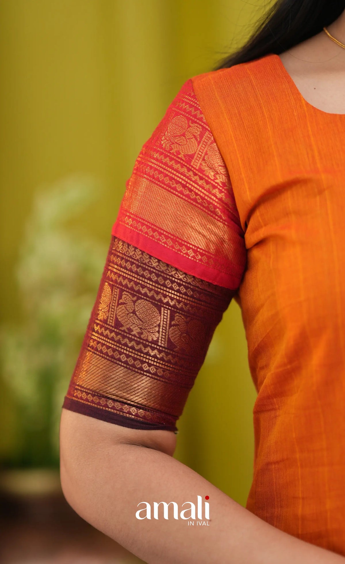 Orange and Coffee Brown Chettinad Cotton Salwar Set - salwar