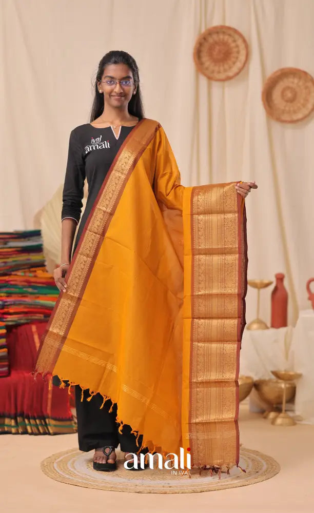 Orange With Maroon Chettinad Cotton Dupatta salwar