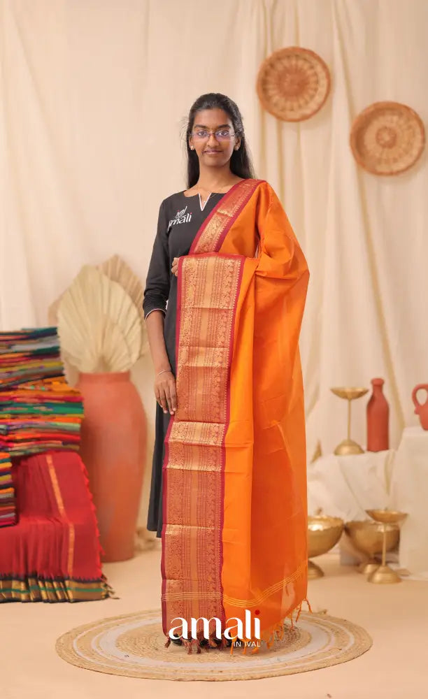 Orange With Maroon Chettinad Cotton Dupatta salwar