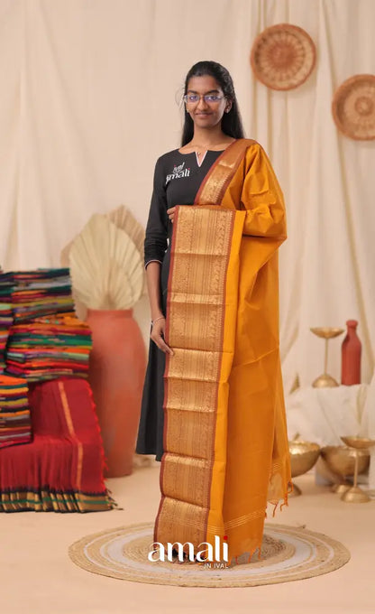 Orange With Maroon Chettinad Cotton Dupatta salwar