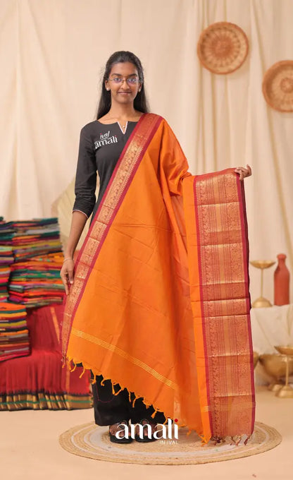 Orange With Maroon Chettinad Cotton Dupatta salwar