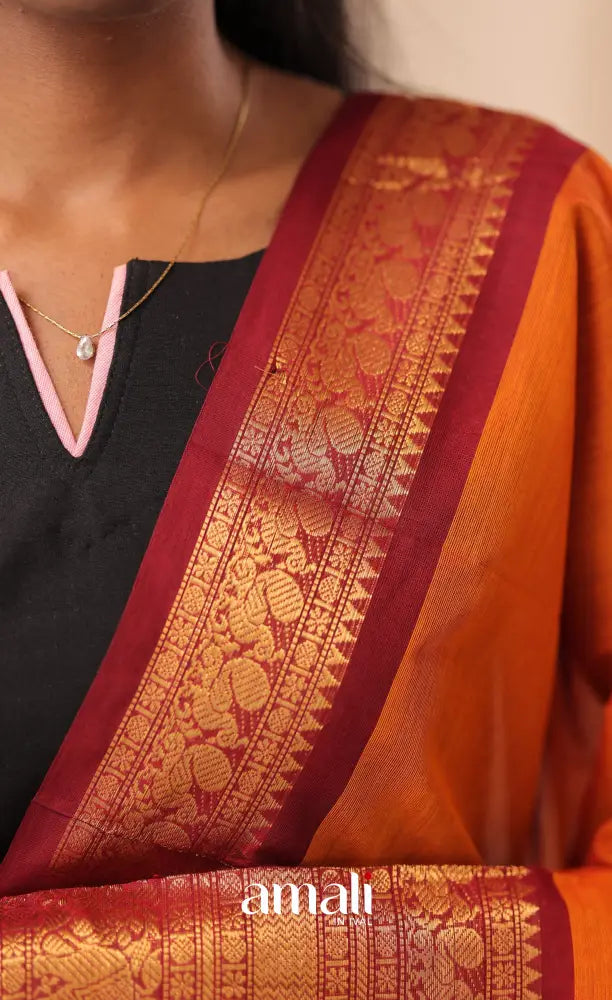Orange With Maroon Chettinad Cotton Dupatta salwar