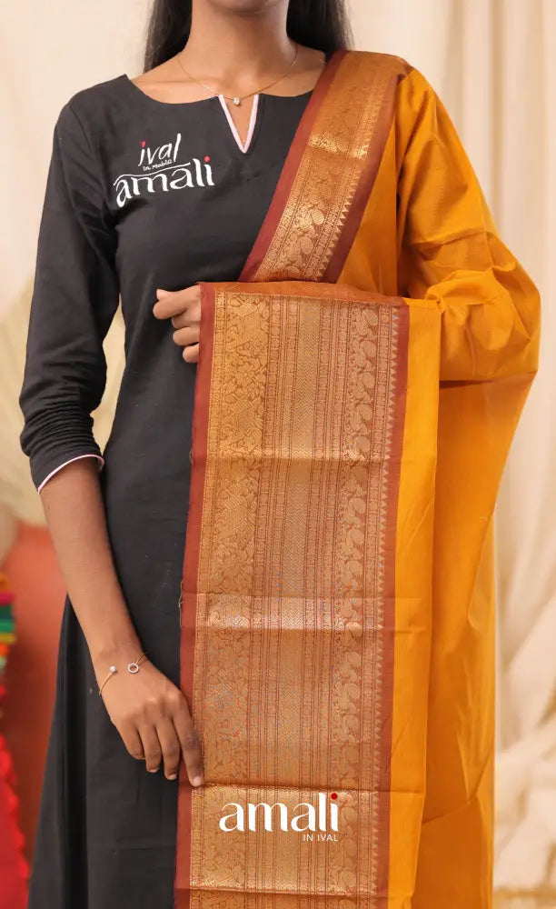 Orange With Maroon Chettinad Cotton Dupatta salwar