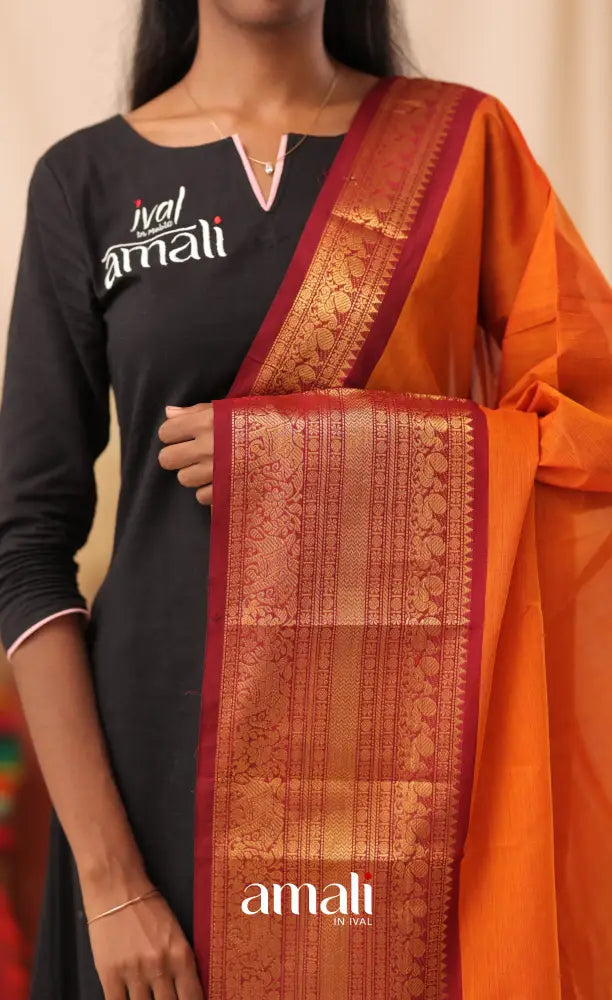 Orange With Maroon Chettinad Cotton Dupatta salwar