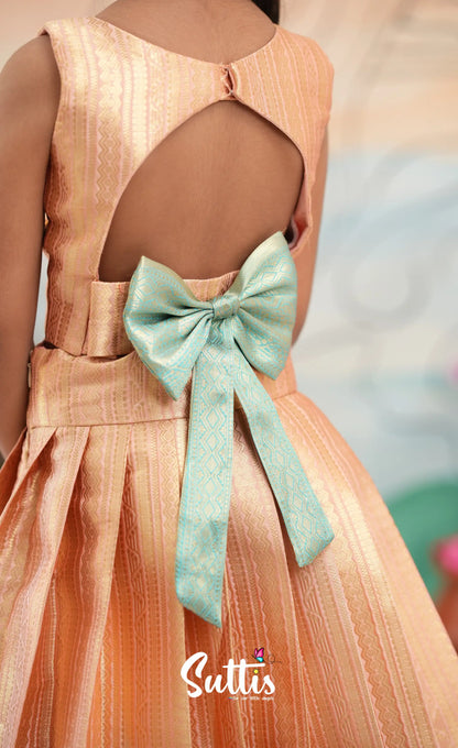 Organza Crop Top and Skirt - Peach and Light blue - Kids-Suttis