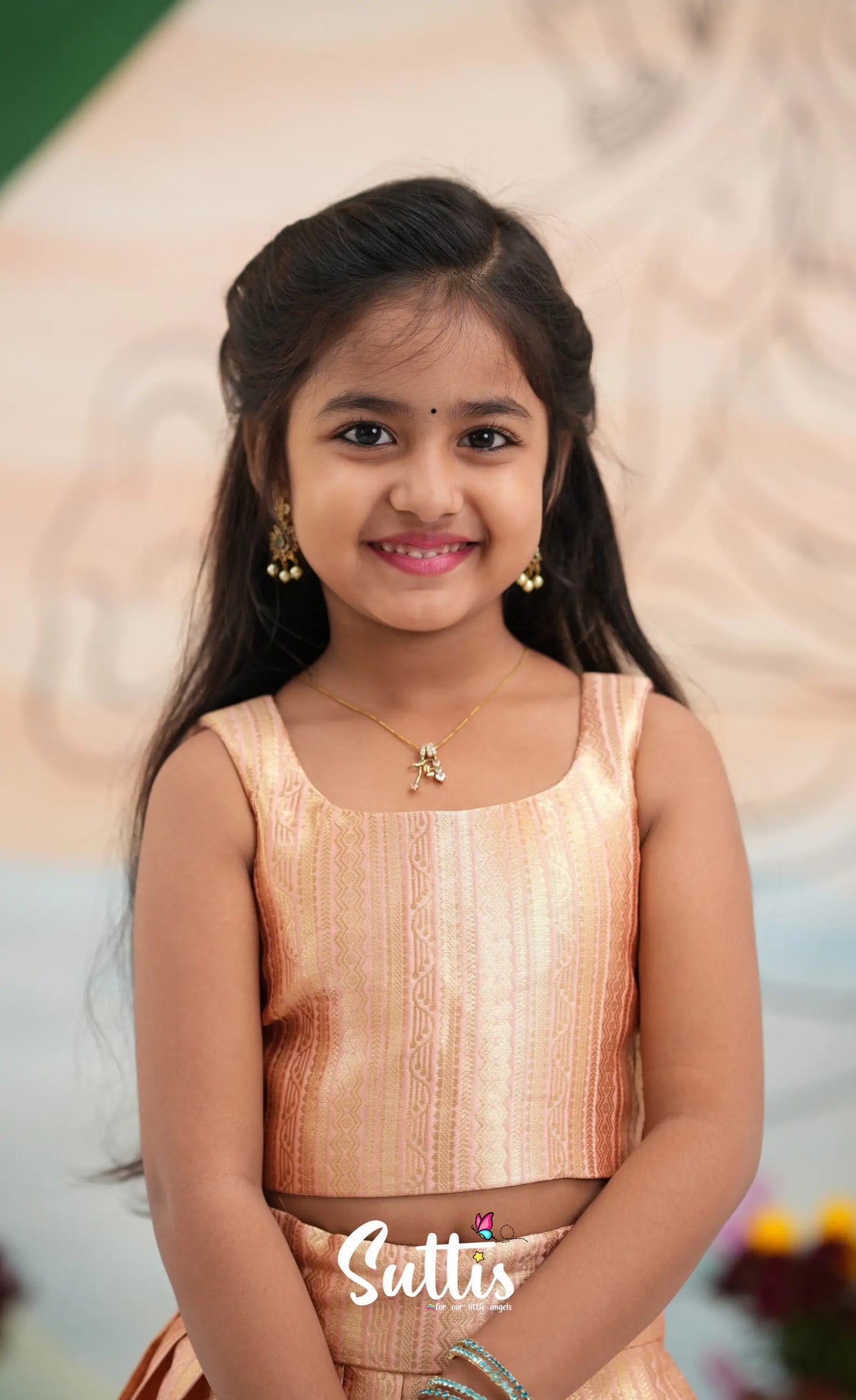 Organza Crop Top and Skirt - Peach and Light blue - Kids-Suttis
