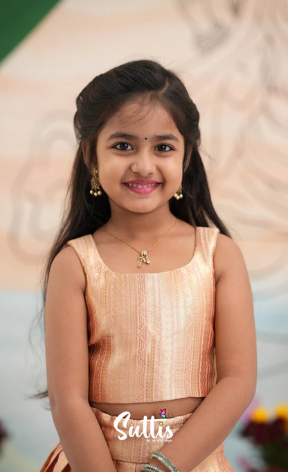 Organza Crop Top and Skirt - Peach and Light blue - Kids-Suttis