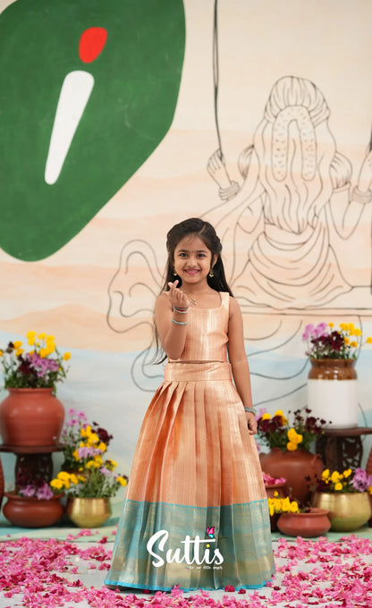 Organza Crop Top and Skirt - Peach and Light blue - Kids-Suttis
