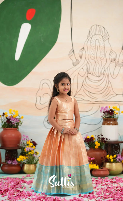 Organza Crop Top and Skirt - Peach and Light blue - Kids-Suttis