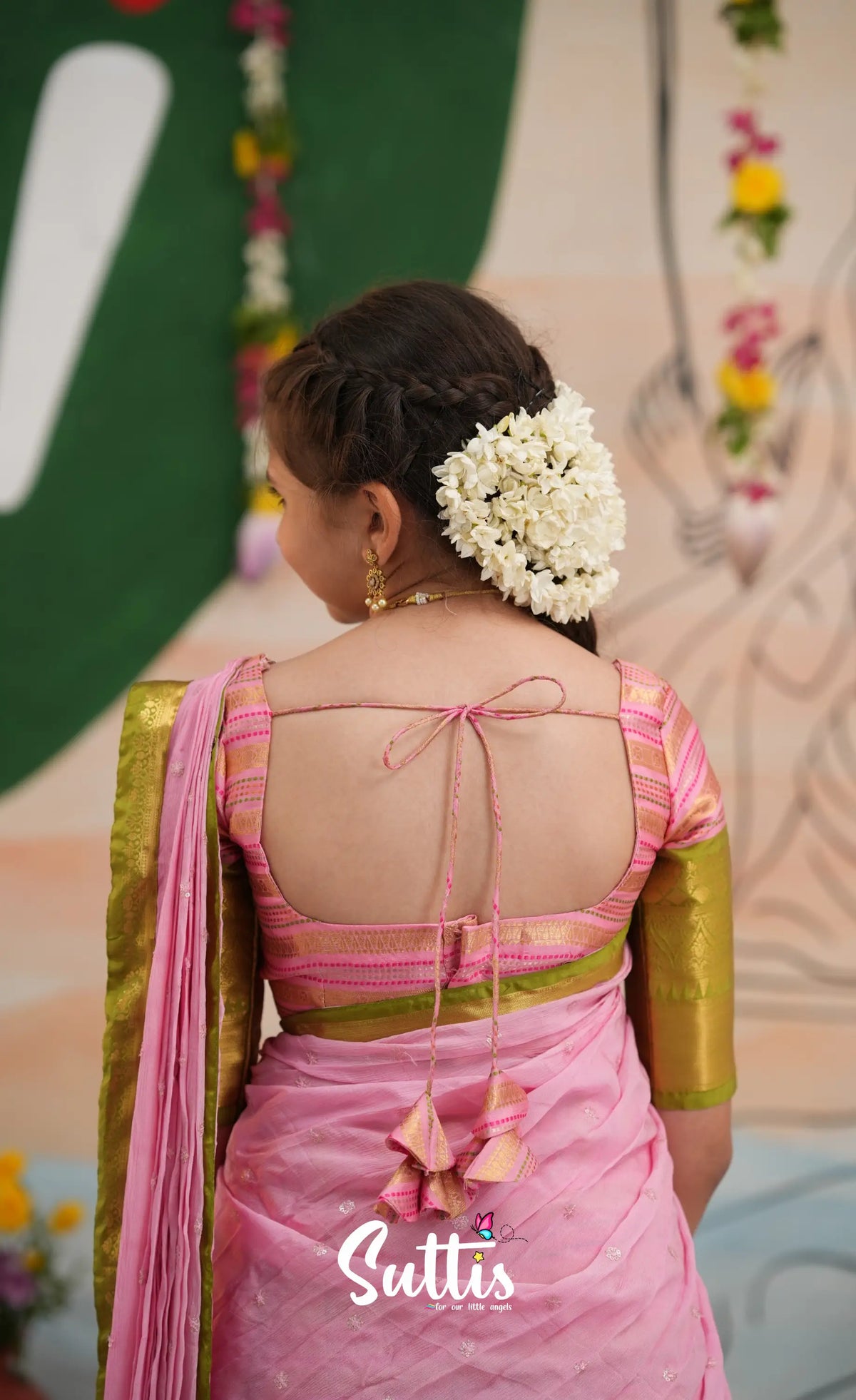 Organza Halfsaree - Baby Pink and Light Green - Kids-Suttis